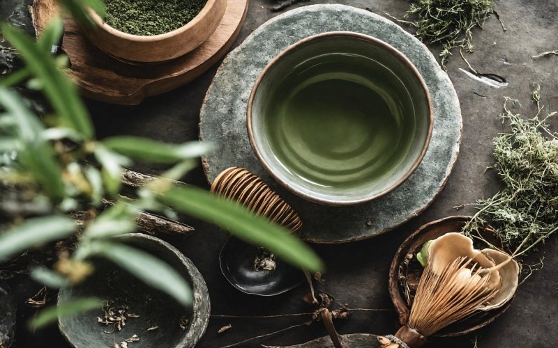 Matcha premium de Kagoshima — préparation traditionnelle japonaise sur sol volcanique fertile, profil aromatique végétal et riche